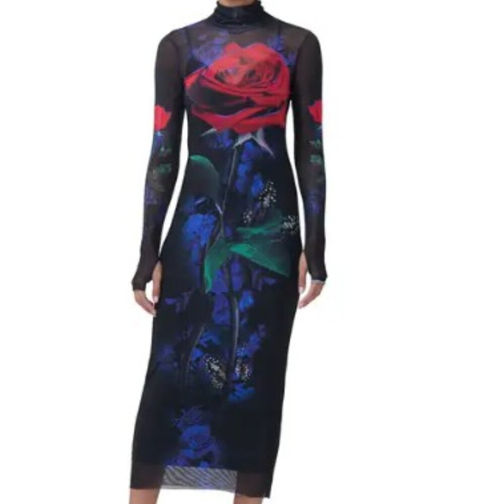 AFRM Shailene Long Sleeve Turtleneck Mesh Dress